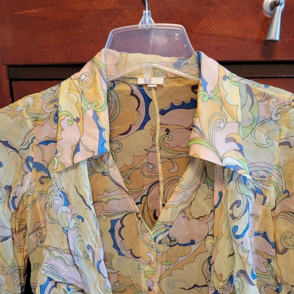 ILLIA  Long Sleeves - 100% Silk Sheer Floral Blouse -  Yellow Floral - Size 2. - Picture 4 of 11